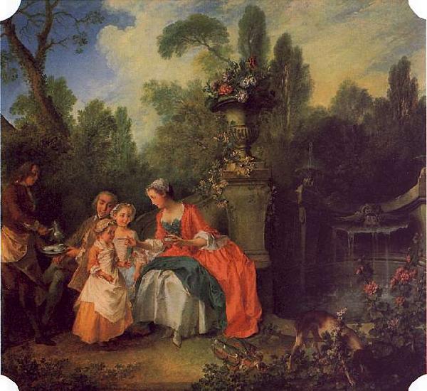 Nicolas Lancret A Lady and Gentleman with Two Girls in a Garden oil painting picture